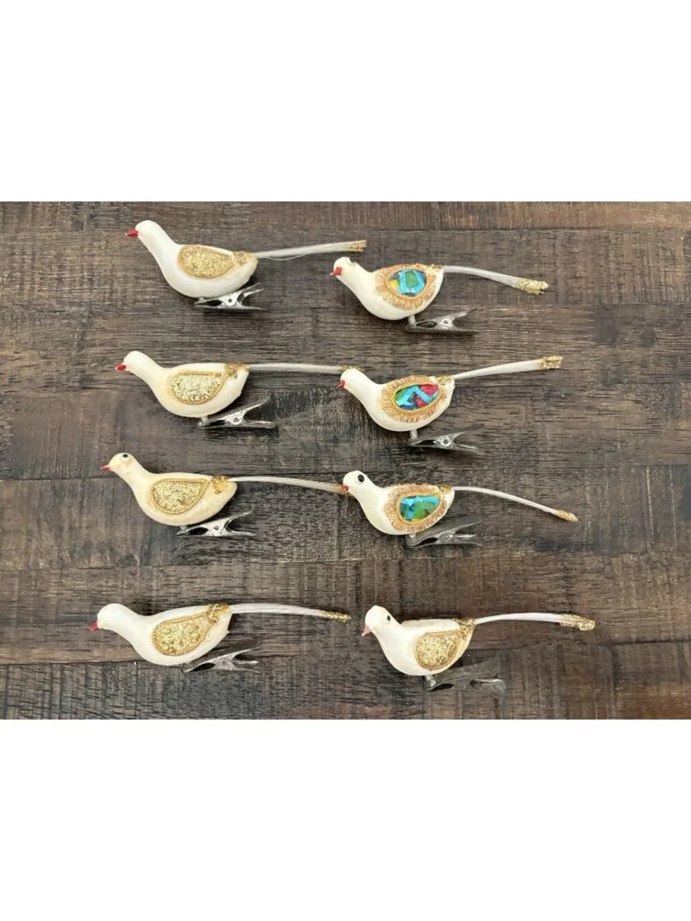 Vintage Birds Dove Christmas Ornaments Flocked Glitter 7.5